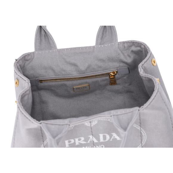 PRADA Canapa Large Tote Bag B1877B Gray Canvas Denim Shoulder Bag - Picture 8 of 9